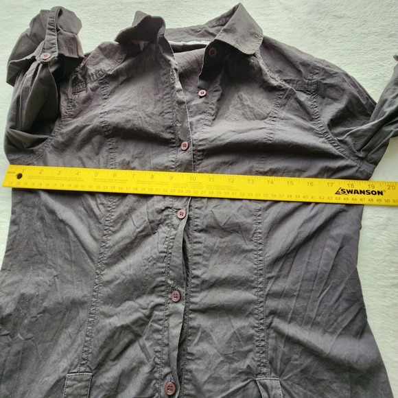Boxfresh Shirt Dress Womens Medium Utility Gray Roll Tab Sleeve Cargo Pockets - Picture 13 of 16